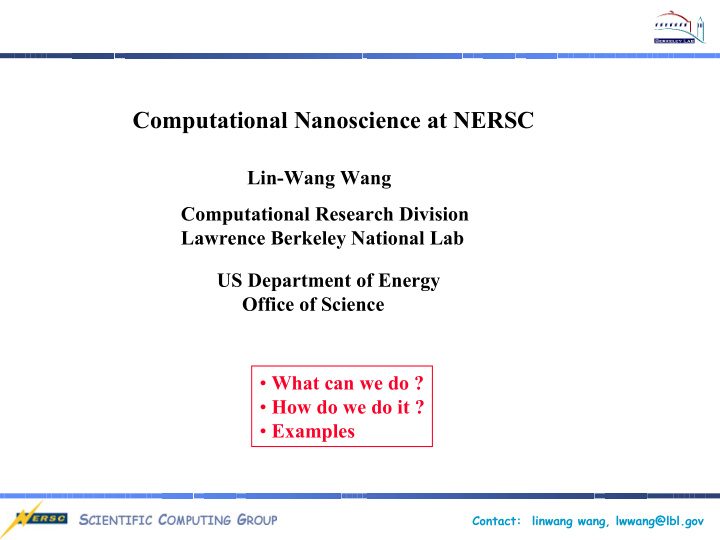 computational nanoscience at nersc