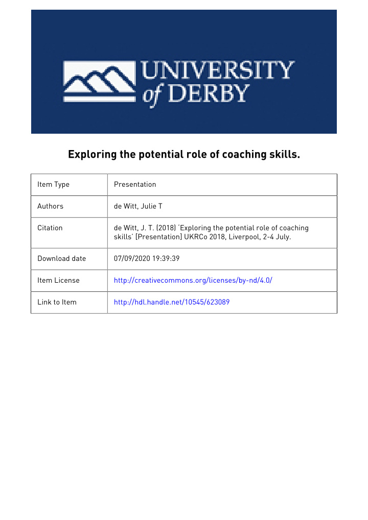 exploring the potential role of coaching skills