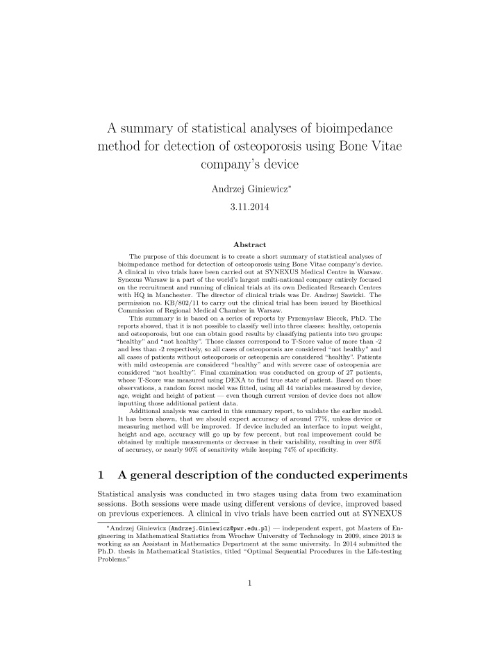 a summary of statistical analyses of bioimpedance method