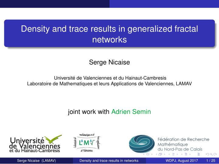 density and trace results in generalized fractal networks