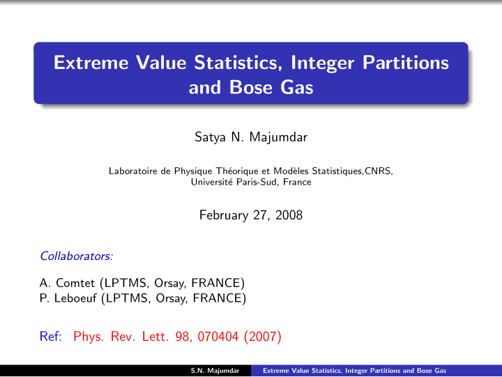 extreme value statistics integer partitions and bose gas
