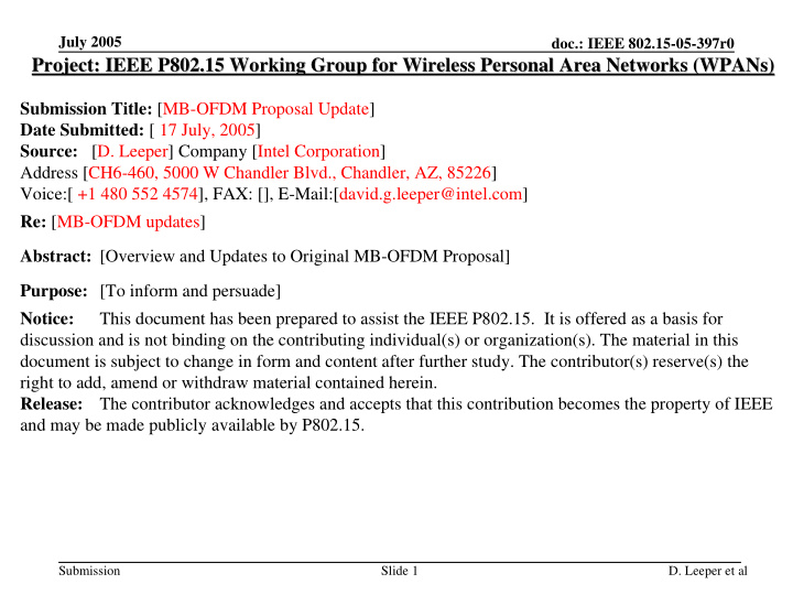 project ieee p802 15 working group for wireless personal