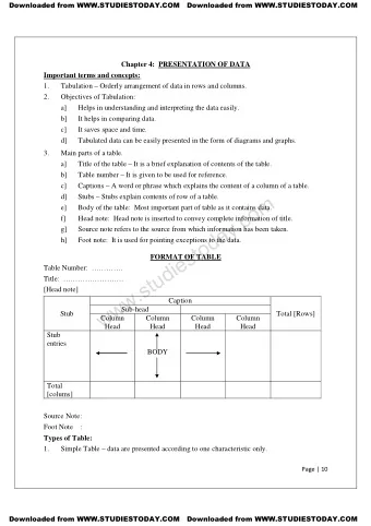 www.studiestoday.com  d]  Stubs  Stubs explain contents of row of a table.  e]  Body of the