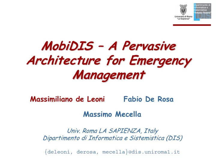 mobidis a pervasive a pervasive mobidis architecture for