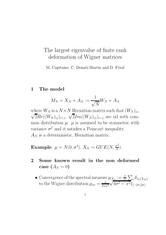 The largest eigenvalue of finite rank  deformation of Wigner matrices  M. Capitaine, C.