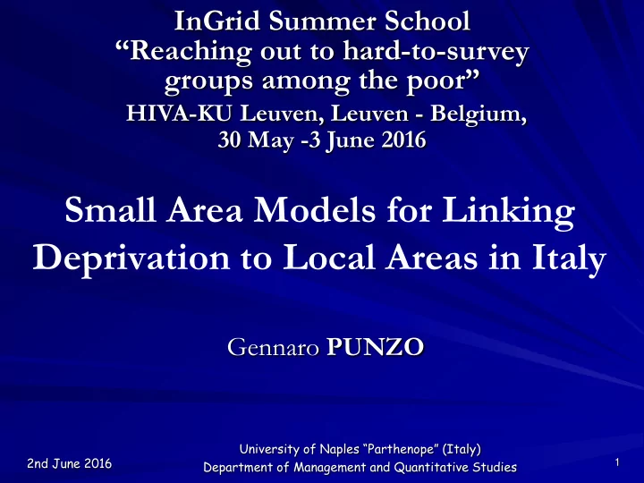 small area models for linking deprivation to local areas