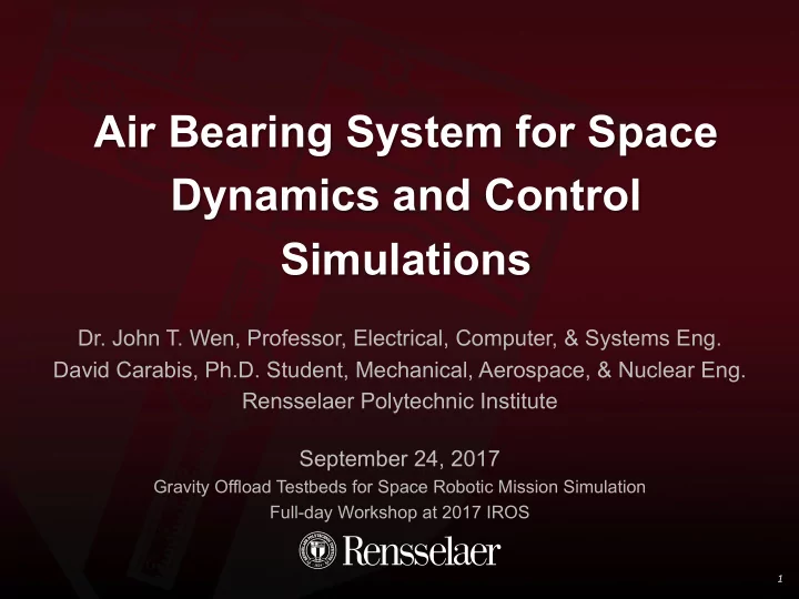 air bearing system for space dynamics and control