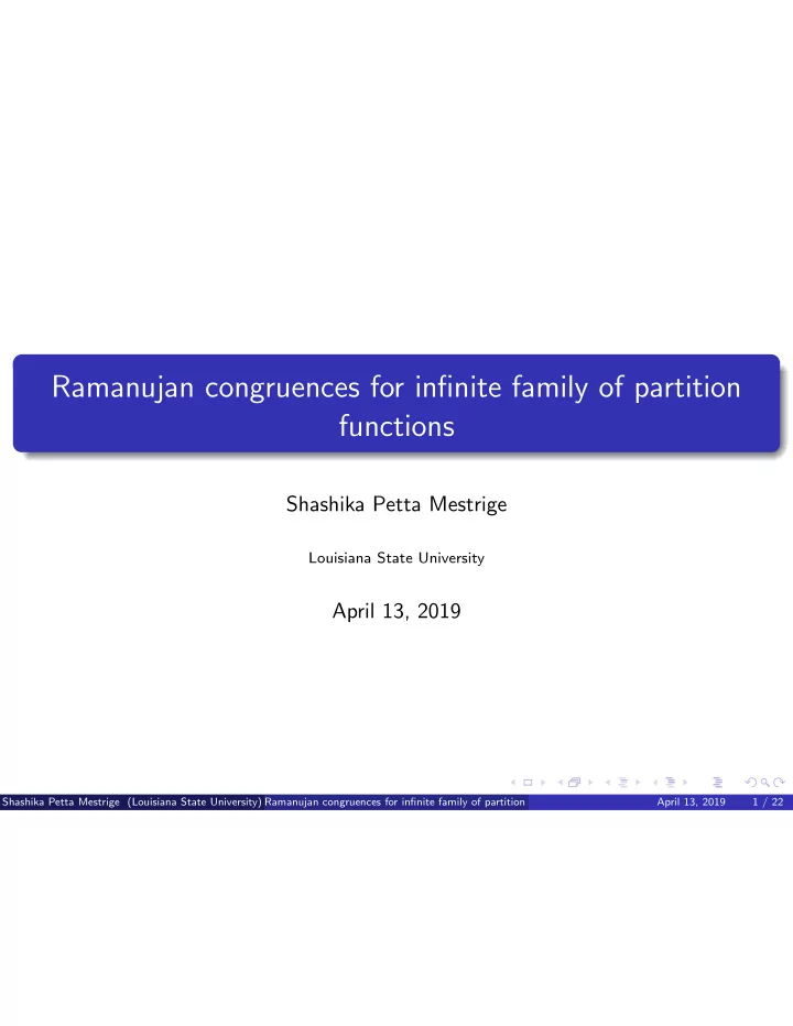 ramanujan congruences for infinite family of partition