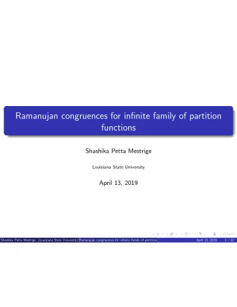Ramanujan congruences for infinite family of partition  functions  Shashika Petta Mestrige