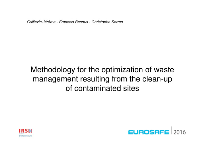 methodology for the optimization of waste management