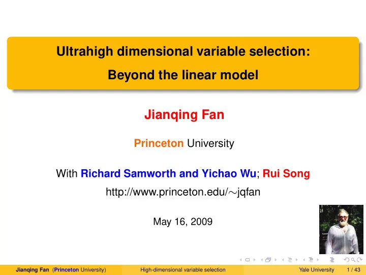ultrahigh dimensional variable selection beyond the