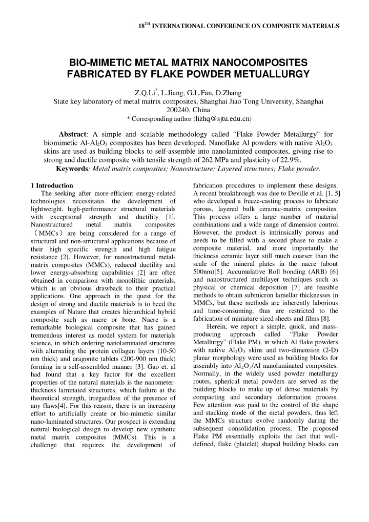 bio mimetic metal matrix nanocomposites fabricated by