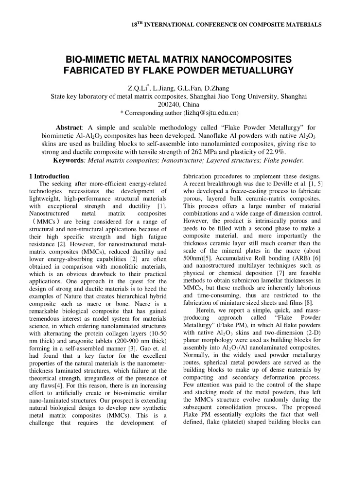 bio mimetic metal matrix nanocomposites fabricated by