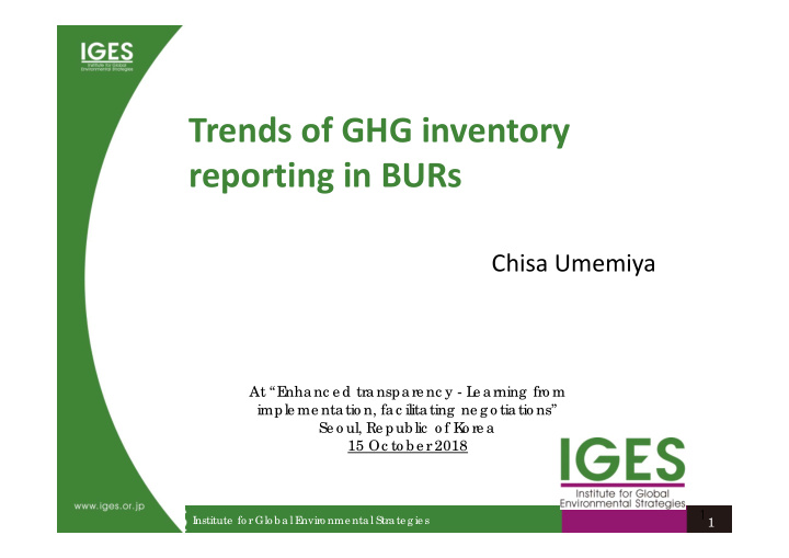 trends of ghg inventory reporting in burs