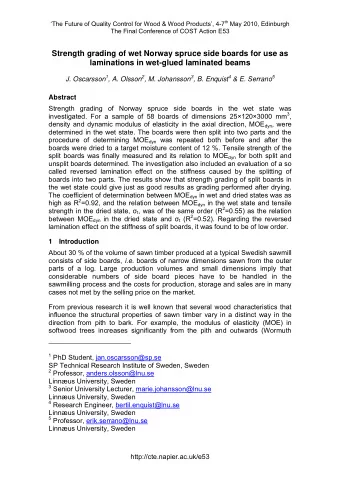 Strength grading of wet Norway spruce side boards for use as  laminations in wet-glued laminated