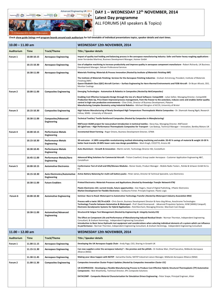 day 1 wednesday 12 th november 2014 latest day programme