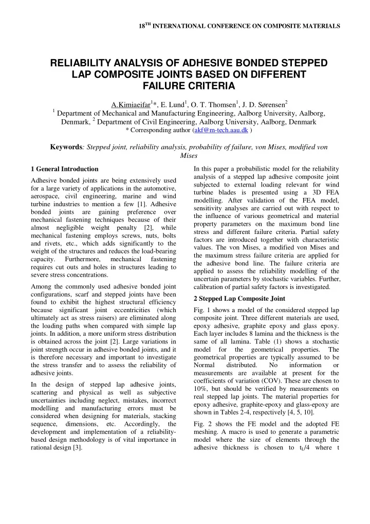 reliability analysis of adhesive bonded stepped lap