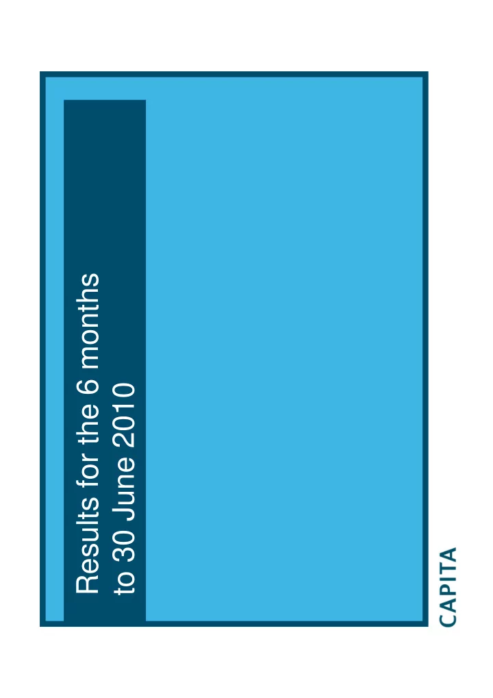 results for the 6 months to 30 june 2010 agenda