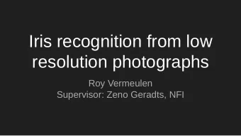 Iris recognition from low  resolution photographs  Roy Vermeulen  Supervisor: Zeno Geradts, NFI
