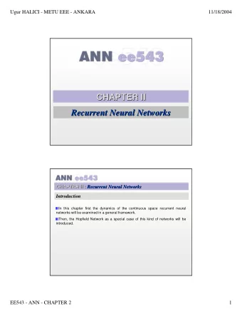CHAPTER II  I  CHAPTER I  Recurrent Neural Networks  Recurrent Neural Networks  CHAPTER II : I :