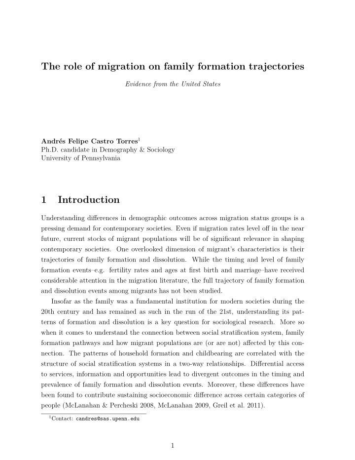 the role of migration on family formation trajectories