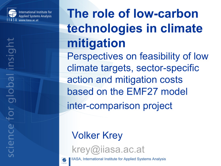 the role of low carbon technologies in climate mitigation