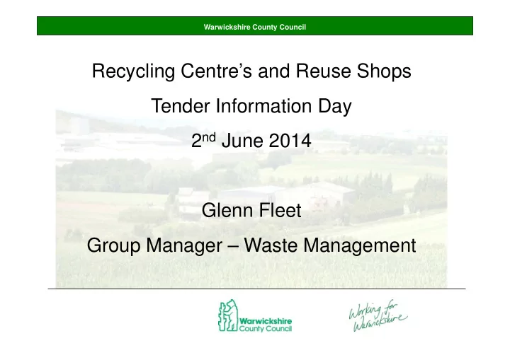 recycling centre s and reuse shops tender information day