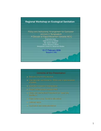 Regional Workshop on Ecological Sanitation  Policy and Institutional Arrangement for Sanitation