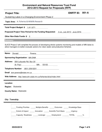 Environment and Natural Resources Trust Fund  2012-2013 Request for Proposals (RFP)  001-A  ENRTF