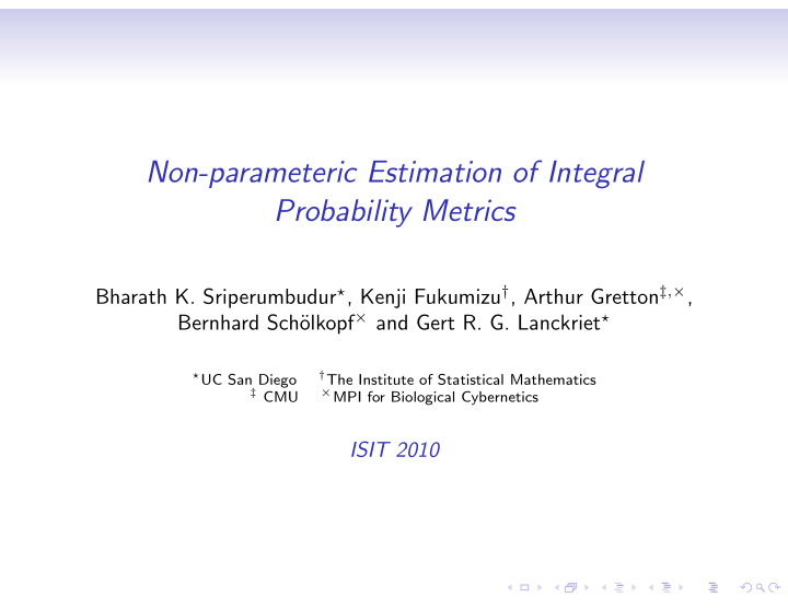 non parameteric estimation of integral probability metrics