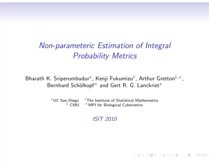 non parameteric estimation of integral probability metrics
