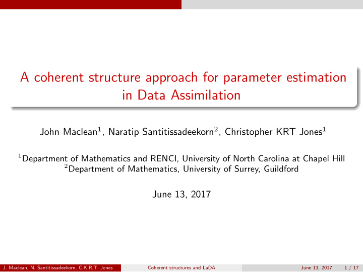 a coherent structure approach for parameter estimation in