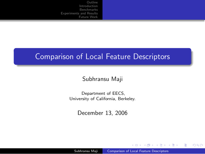 comparison of local feature descriptors