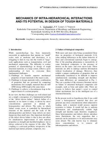 MECHANICS OF INTRA-HIERARCHICAL INTERACTIONS  AND ITS POTENTIAL IN DESIGN OF TOUGH MATERIALS L.