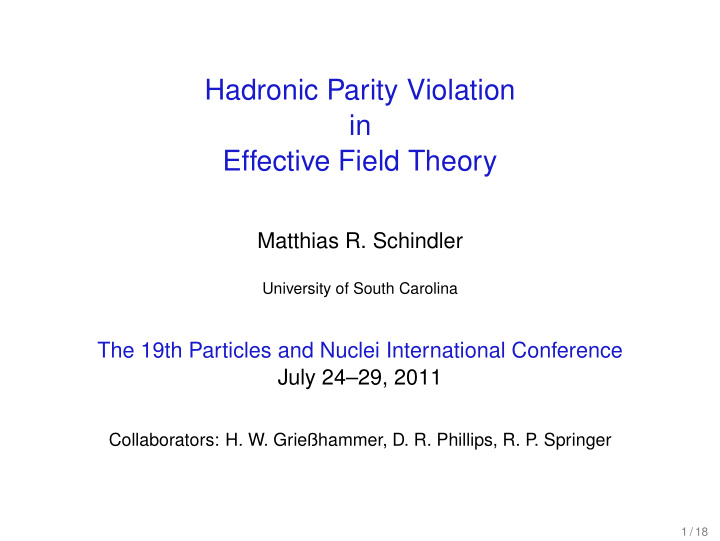 hadronic parity violation in effective field theory