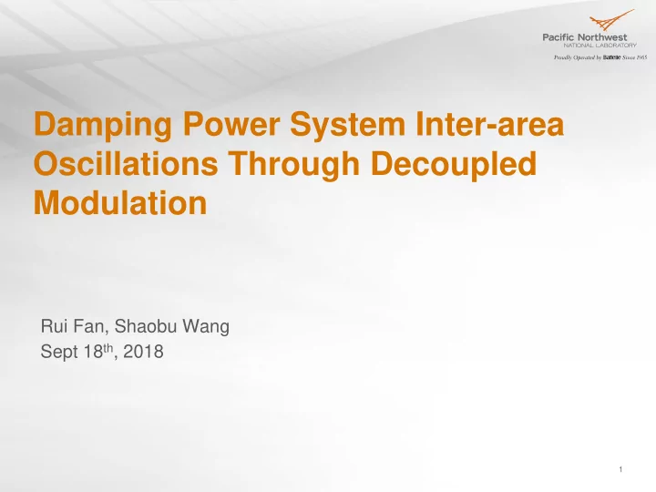 damping power system inter area oscillations through