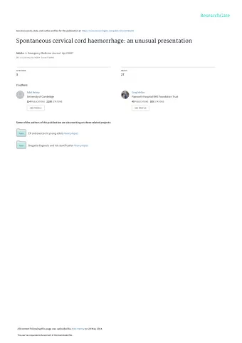 Spontaneous cervical cord haemorrhage: an unusual presentation Article in Emergency Medicine