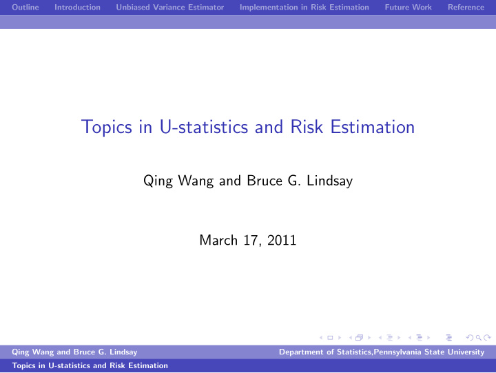topics in u statistics and risk estimation