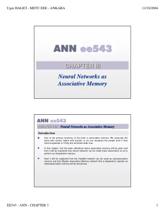 CHAPTER II  III  I  CHAPTER  Neural Networks as  Neural Networks as  Associative Memory