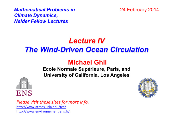 lecture iv the wind driven ocean circulation