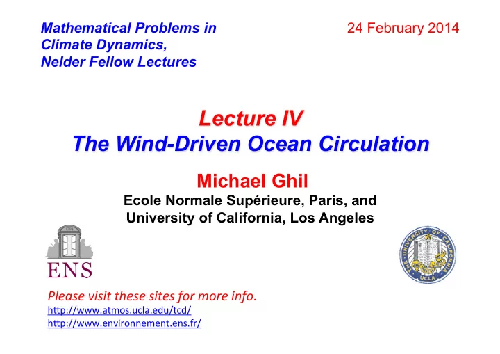 lecture iv the wind driven ocean circulation
