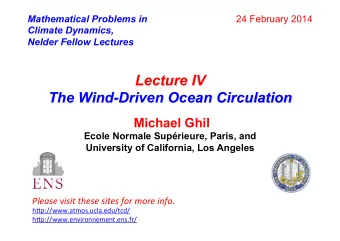 Lecture IV The Wind-Driven Ocean Circulation  Michael Ghil  Ecole Normale Suprieure, Paris, and