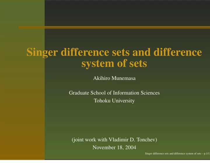 singer difference sets and difference system of sets