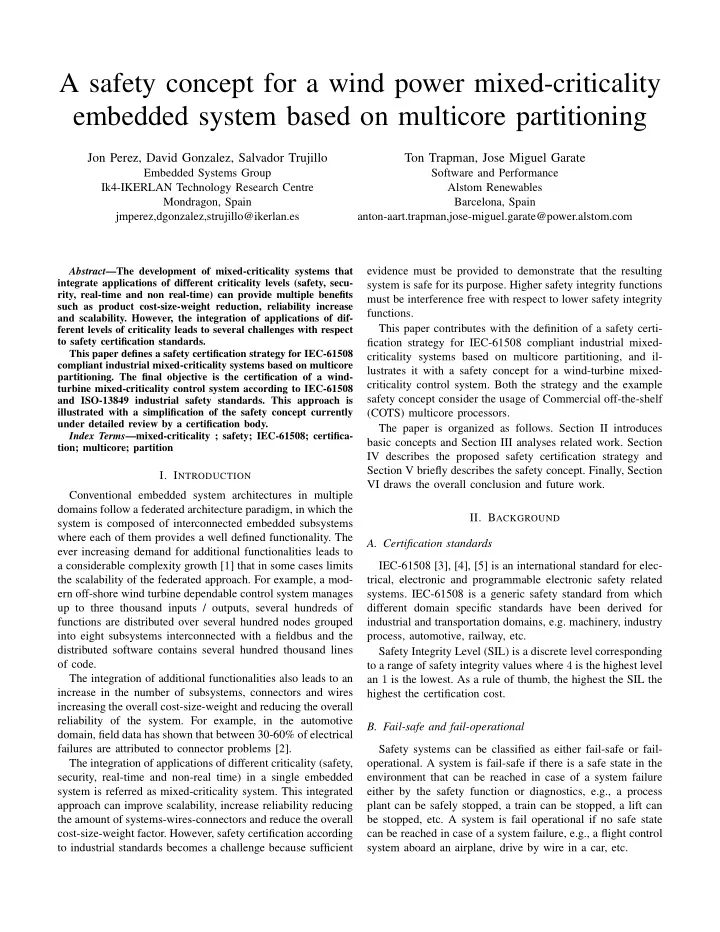 a safety concept for a wind power mixed criticality