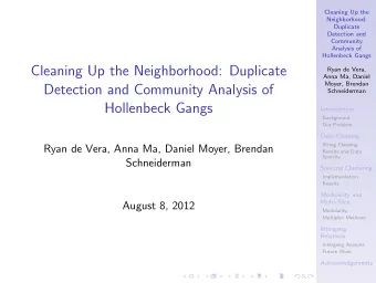 Cleaning Up the Neighborhood: Duplicate  Ryan de Vera,  Anna Ma, Daniel  Moyer, Brendan  Detection