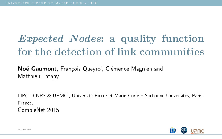 expected nodes a quality function for the detection of