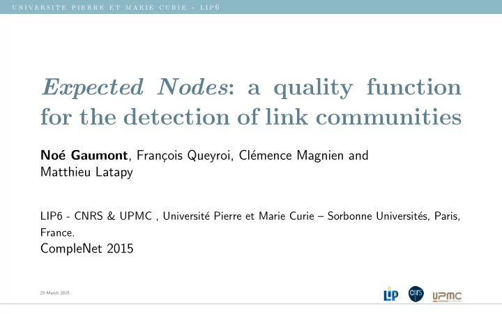 expected nodes a quality function for the detection of