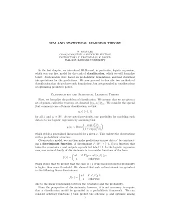 SVM AND STATISTICAL LEARNING THEORY  W. RYAN LEE  CS109/AC209/STAT121 ADVANCED SECTION