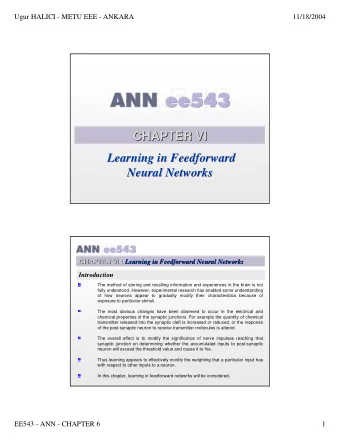 CHAPTER VI  VI  CHAPTER  Learning in Feedforward  Feedforward  Learning in  Neural Networks  Neural