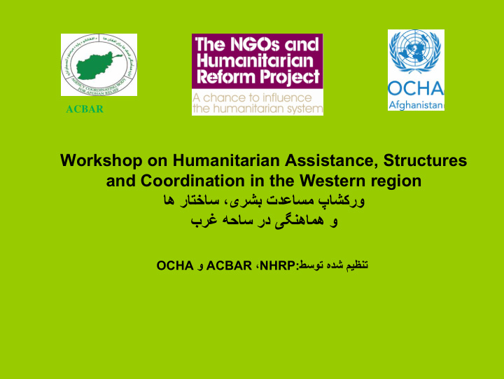 workshop on humanitarian assistance structures and